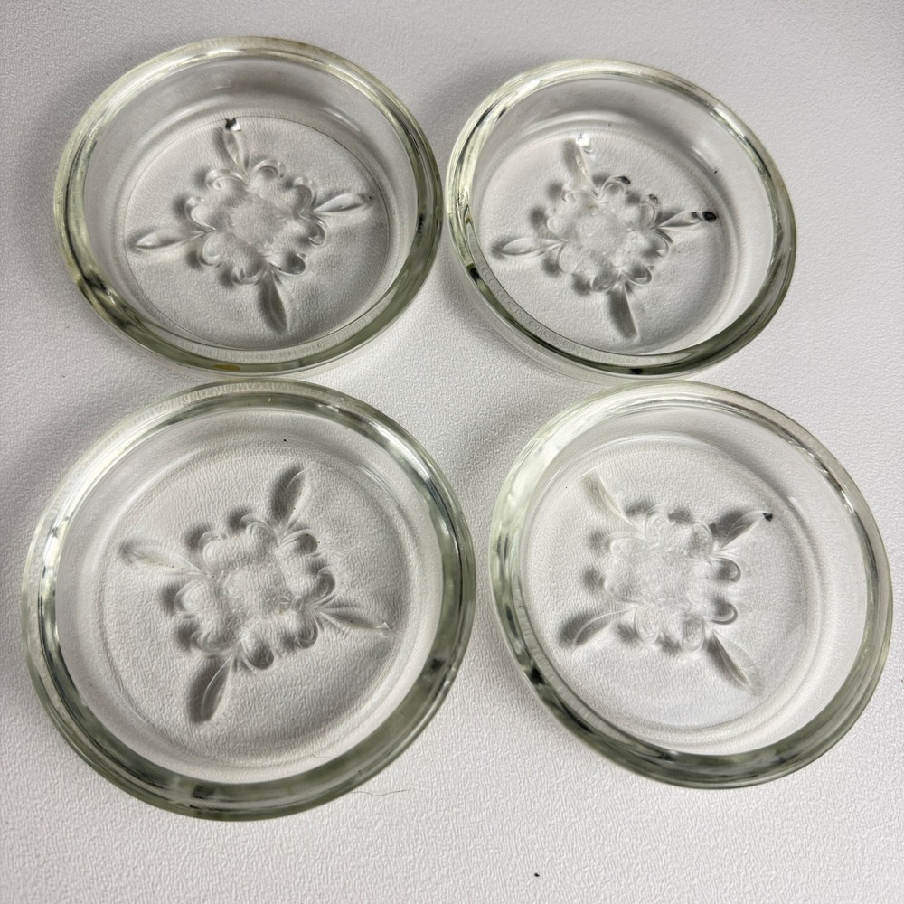 Princess House Coasters Clear Glass Etched Fleur-de-lis Set of 4 Vintage